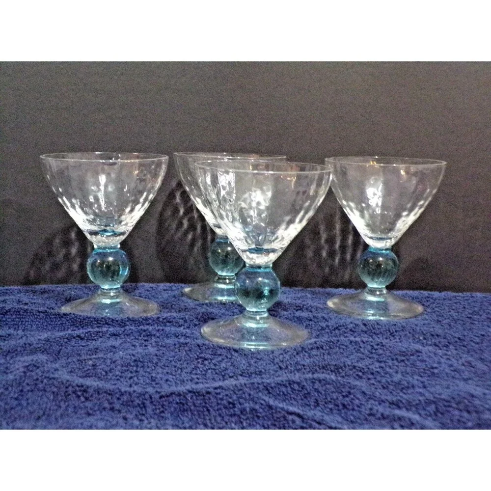 RARE Bryce Contour Cerulean Liquor Cocktail Coupe Glass Stemmed Glasses Set of 4